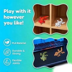 8 Pcs 3D Printed Reptile Animal Set, Crested Gecko Model Kit, Realistic