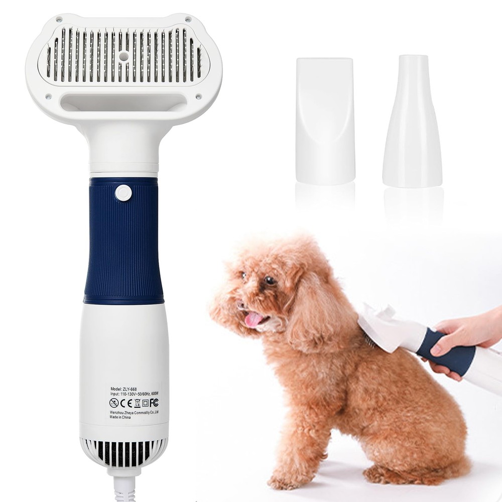 3-in-1 Pet Hair Dryer & Slicker Brush for Dogs & Cats – Portable, Quiet, Adju…