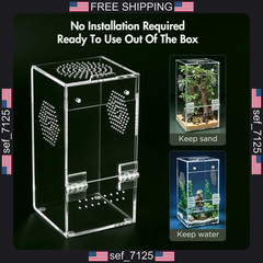 Pre-Assembled Jumping Spider Enclosure, Acrylic Terrarium with Magnetic Door &