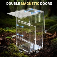 Acrylic Jumping Spider Enclosure 3x3x6 Inch – Safe Habitat with Magnetic Doors