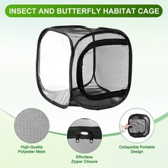 Outdoor Butterfly Habitat Cage Terrarium [Black with Black, 12 x 12 x 12 Inch]