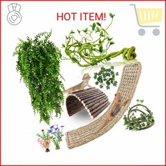 RUNANIA Bearded Dragon Tank Accessories, 10 PCS Reptile Hammock Plants Bridge Ju