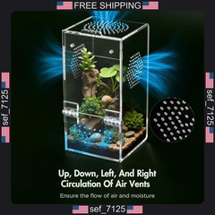 Pre-Assembled Jumping Spider Enclosure, Acrylic Terrarium with Magnetic Door &