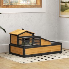 3-Room Tortoise Habitat House w/ Balcony & 2 Stories, 44″ x 25.5″ x 25″, Yellow