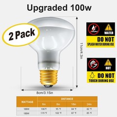 2Pack Reptile Heat Lamp, 100W Reptile Heat Emitter Infrared Basking Spot Ligh…