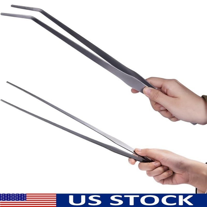 15inch Aquarium Tweezers Set Stainless Steel 2pcs Straight Curved Feeding Tongs