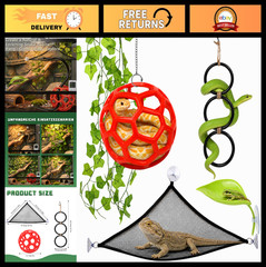 7-in-1 Snake Habitat Accessories: Climbing Rings, Hammock, Ivy & Suction Cups fo