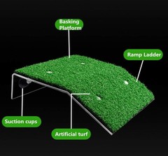 Turtle Resting Basking Platform with Artificial Grass for Tortoise and Frog