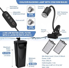 Aquatic Turtle Tank+Lamp+Filter Kit, Upgrade PC Turtle Tank Starter Kit with Adj