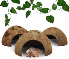 Reptile Hideouts Natural Coconut Shells Hut Hermit Crab Climbing Toys Gecko Hide