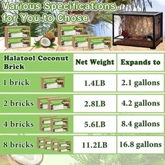 Halatool 8Pack Compressed Coconut Fiber Substrate for Reptile Natural 8 pack