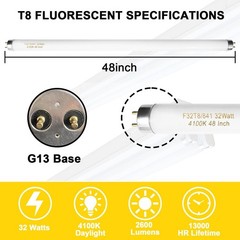 25 Pack F32T8/841 Fluorescent Tube 48 Inch, T8 Fluorescent Light Bulb 4 Foot …