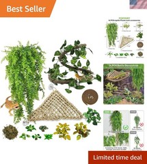 Flexible 14 PCS Reptile Plants and Hammock Set for Bearded Dragons & Geckos