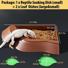 3PCS Tortoise Water Bowl Set with Ramp & Leaf – Reptile Bathing Pool & Food Dish
