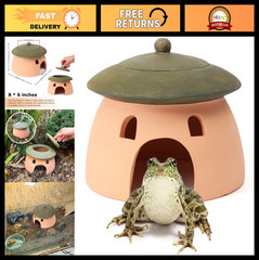 Garden Toad House 8″x6″ Red Ceramic Reptile Hide for Frogs, Snakes & Turtles