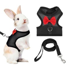Rabbit Harness and Leash Small Pet Cute Vest Harness Leash(S Black)