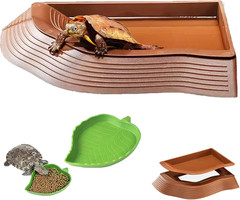 3PCS Tortoise Water Bowls with Ramp Leaf Tortoise Food Dish Reptile Food Water B