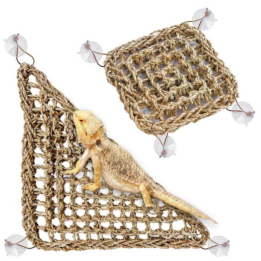 Pivby Bearded Dragon Hammock Reptile Lounger Climbing Toys Seagrass Fiber Habita