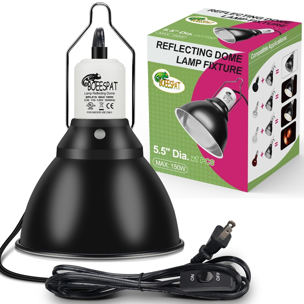 5.5 Inch Reptile Lamp Fixture Deep Dome With Switch Fits 60/75/100/150W