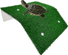Turtle Resting Basking Platform with Artificial Grass for Tortoise and Frog