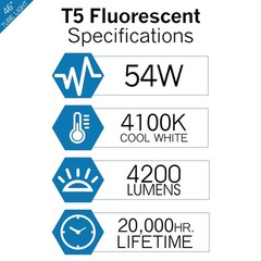LUXRITE F54T5/841/HO 54W 46 Inch T5 Fluorescent Tube Light Bulb, 4100K Cool W…