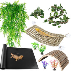 Bearded Dragon Tank Accessories, Reptile Mat Hammock Plants Bridge Jungle Climbe