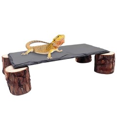 Bearded Dragon Reptile Basking Platform Slate Rock Wooden Pile Habitat Accessory