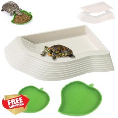 YUEMOOLIX Tortoise Water Dish 3 Pcs Reptile Food Bowl Ramp Leaf