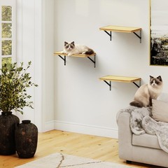 3 PCS Large Cat Wall Shelves 14×8 Inch Natural Wood Mounted Climbing Lounger