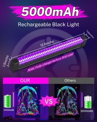 2 Pack Rechargeable Black Light Bar, 5000mAh Large Capacity Battery Powered…