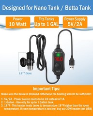 AquaMiracle Mini Aquarium Heater 5V/2A USB 10W Small Fish Tank Heater for Tan…