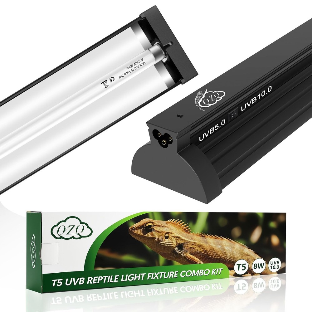 QZQ T5 UVB Reptile Light Fixture Combo Kit 8W, UVB Light for Reptiles with Sw…