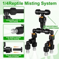 15 Pack 1/4″ Four-Head Reptile Mister System Reptile Mister Nozzle Kit,360 De…