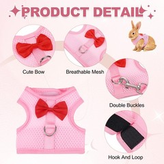 Rabbit Harness and Leash Small Pet Cute Vest Harness Leash S Pink