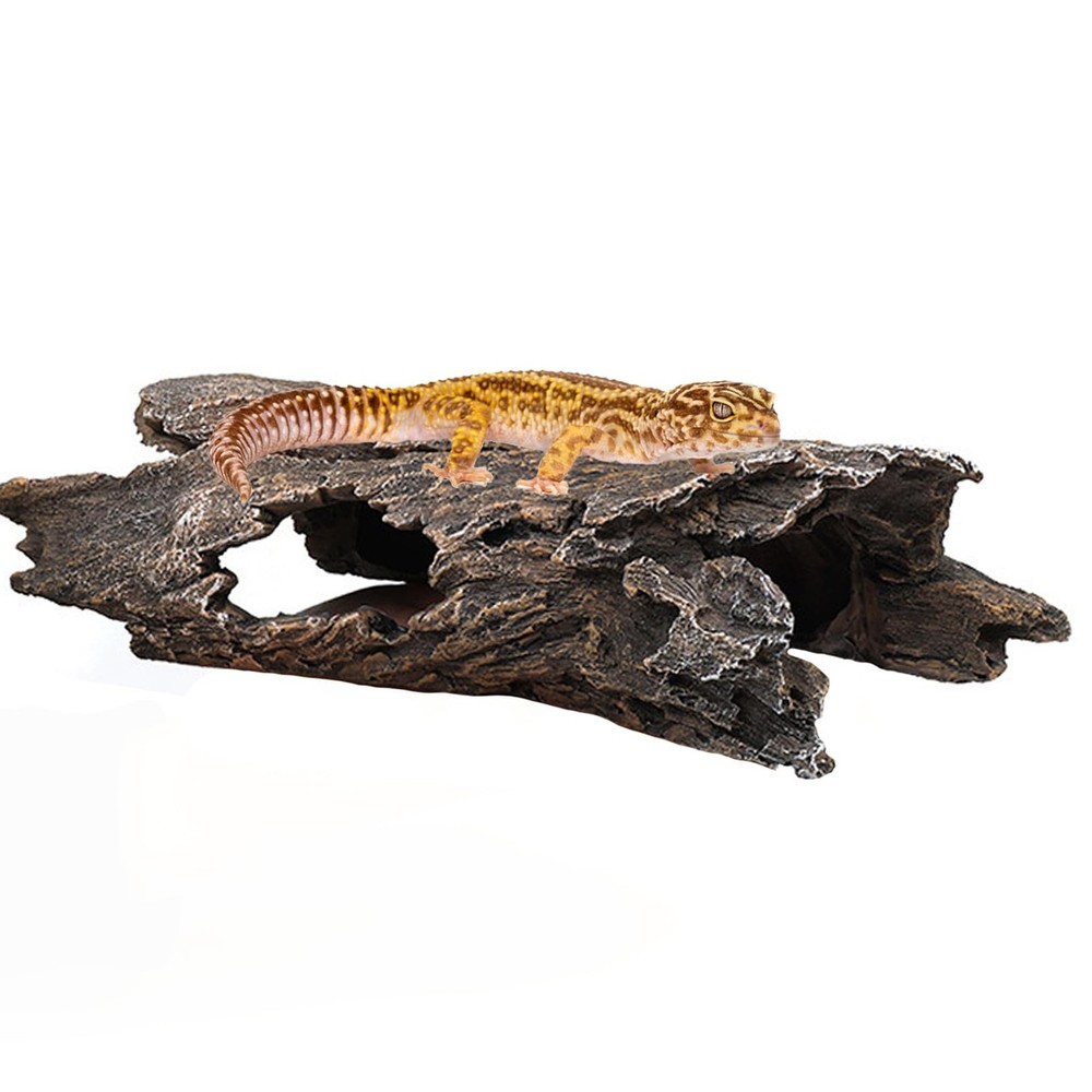 Leopard Gecko Hide, 10″ Reptile Hideout, Resin Simulated Hollow Log for Aquar…
