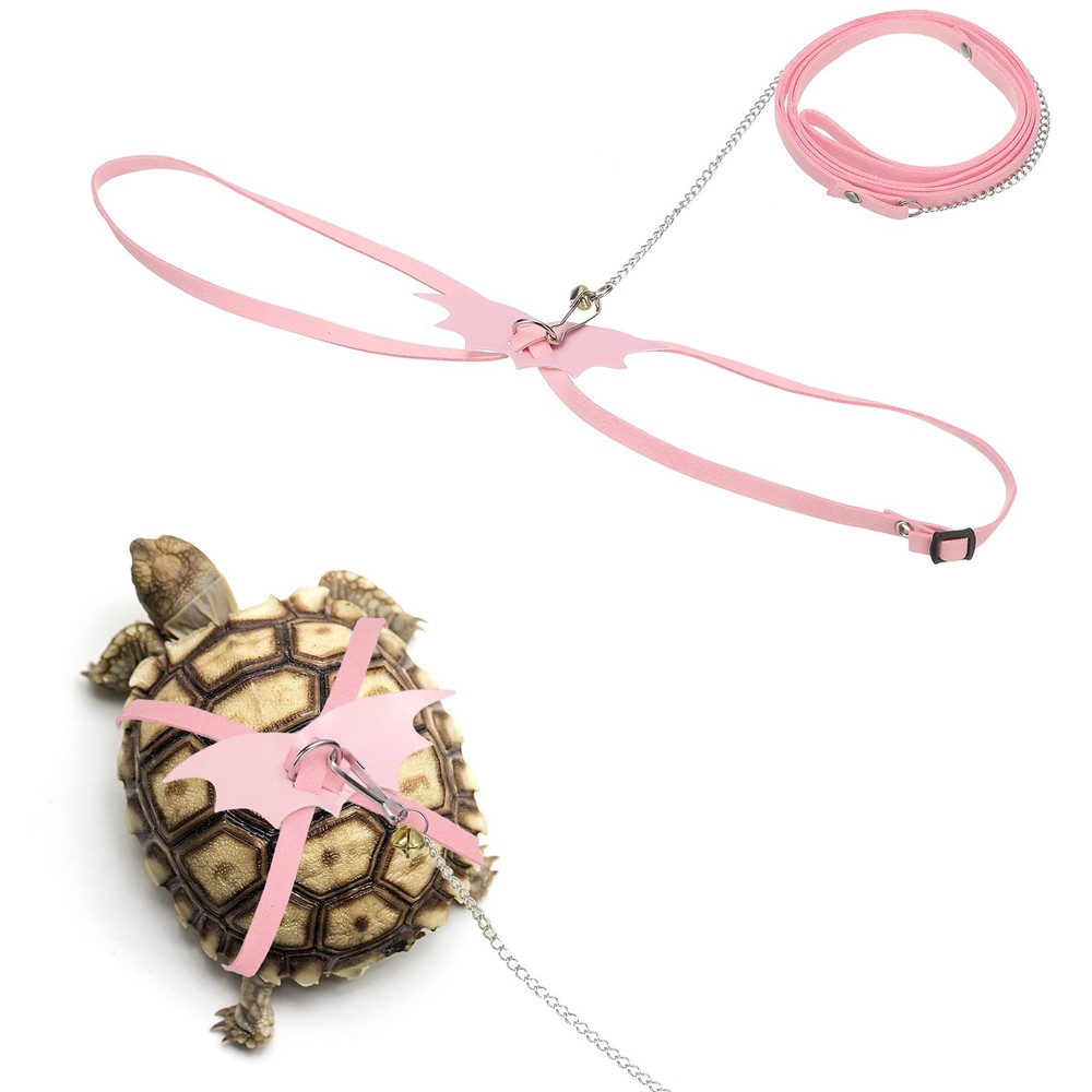Tortoise Leash Harness with Bell Wings, ( Leather, Small, Pink )