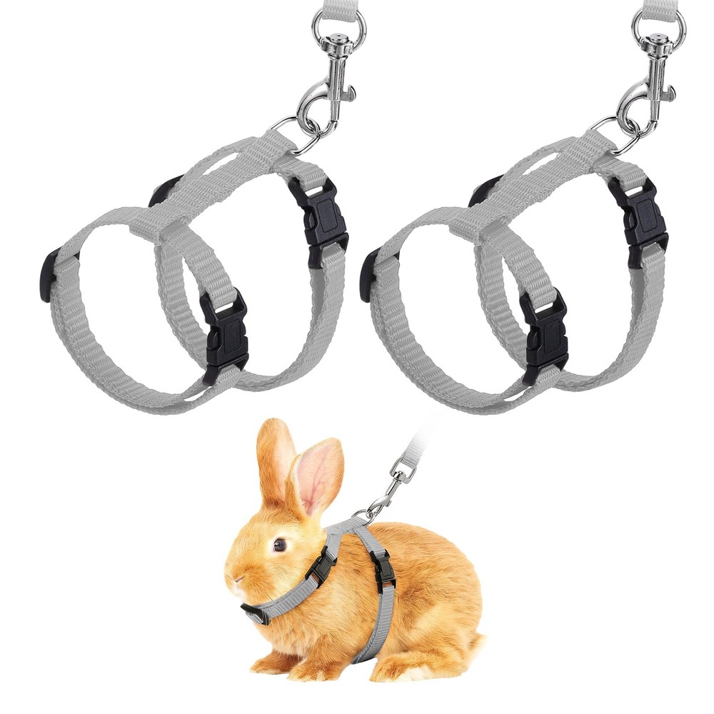 Rabbit Harness and Leash, Small Animal Harness( 2Pcs, Gray)