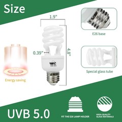13W 5.0 UVA UVB Reptile Light, Compact Fluorescent, Tropical Terrarium Lamp