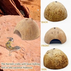 4 PCS Natural Coconut Reptile Hideouts Lizard Coco Hut Hermit Crab Hut Aquari…