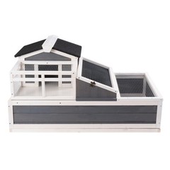 Large Tortoise House Indoor/Outdoor 3-Room Cedar Wooden Habitat Gray