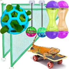 8 pcs Breaded Dragon Toys Set Balls Bell Reptile Feeder Toy Hammock Lizard Fe…