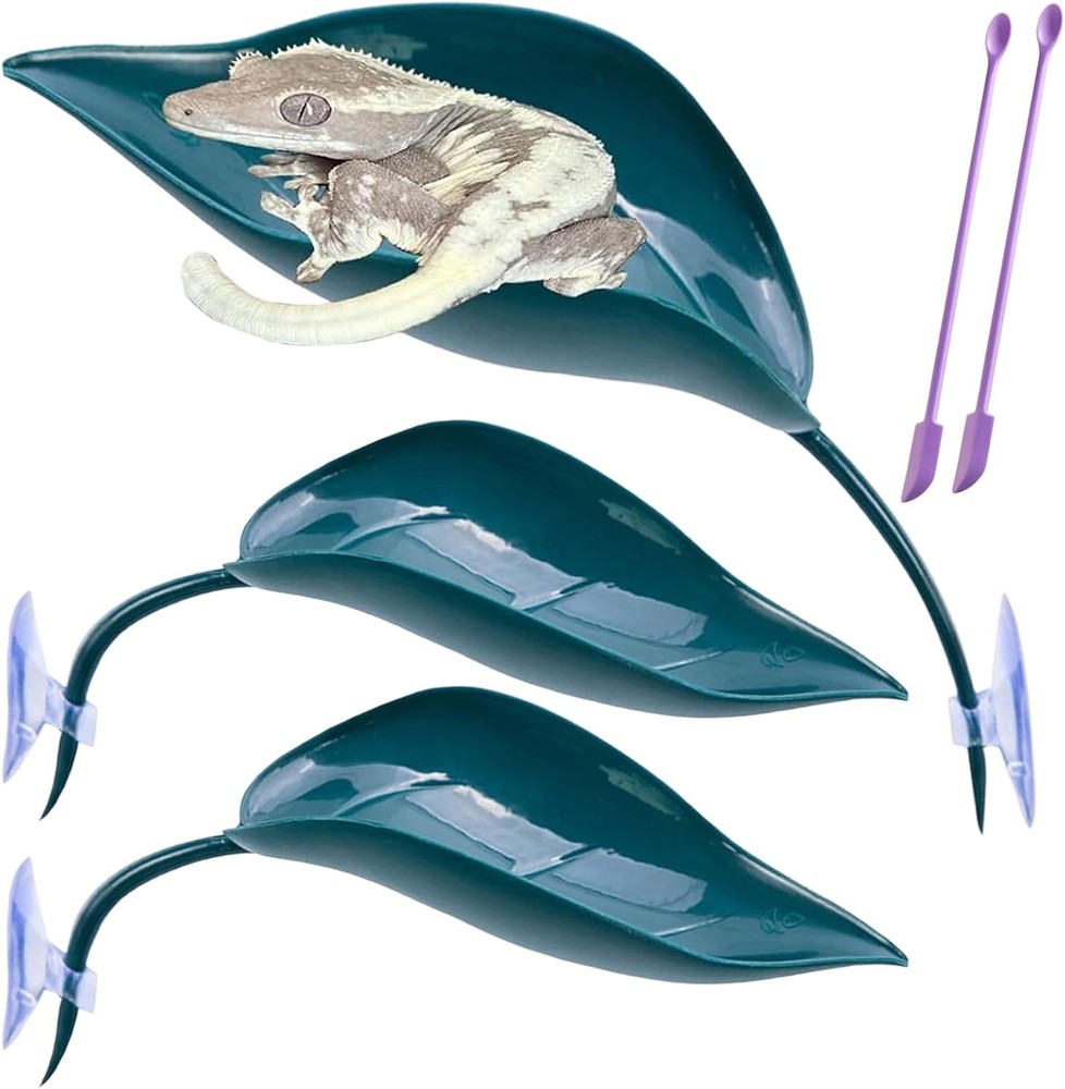 5pcs Crested Gecko Tank Accessories Wall Climbing Gecko,3pcs Grass Green Leaf