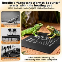 USB Reptile Heat Pad, 6″X8″ 8W Heat Mat for Reptiles, Reptile Heating Pad Und…
