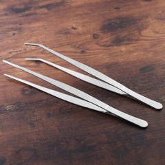 2pcs Stainless Steel Straight and Curved Nippers Tweezers Feeding Tongs