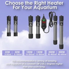 50W Compact Aquarium Heater for 5-10 Gallon Tanks | Super Short Submersible F…