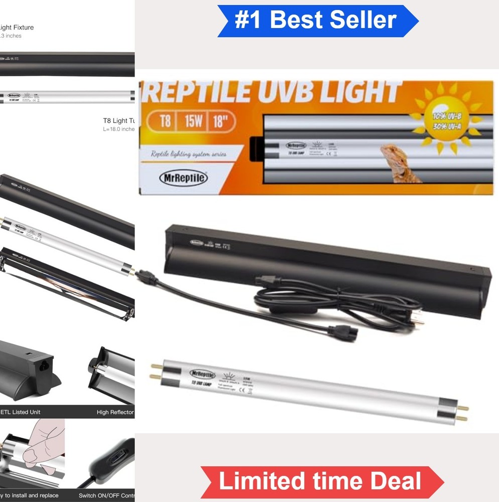 T8 UVB Reptile Light 15W 10.0 Lamp Bearded Dragon Desert Liner Fixture Bulb