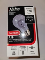 Qty. 1 Halco PureLite 101242 A19CL60/ND Clear Transparent Reptile Friendly Bulb