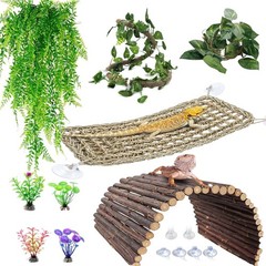 9Pcs Bearded Dragon Tank Accessories, Reptile Mat Hammock Plants Bridge Jungle