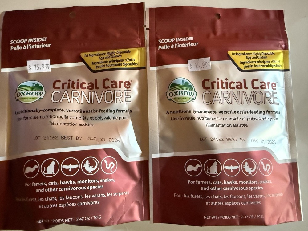2x Oxbow Critical Care Carnivore (2x) 2.47 oz Best By 03/2026