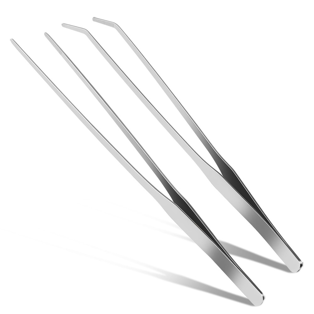 2 Pcs Reptile Feeding Tongs 10.6 Inch Straight and Curved Stainless Set